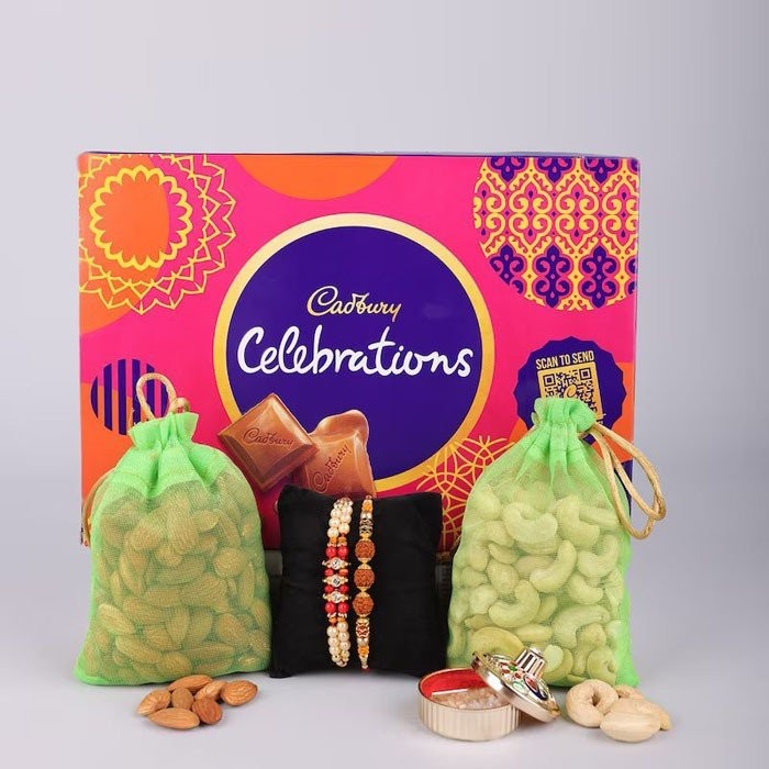 Set Of 2 Rakhi With Choco And Dry Fruits Combo