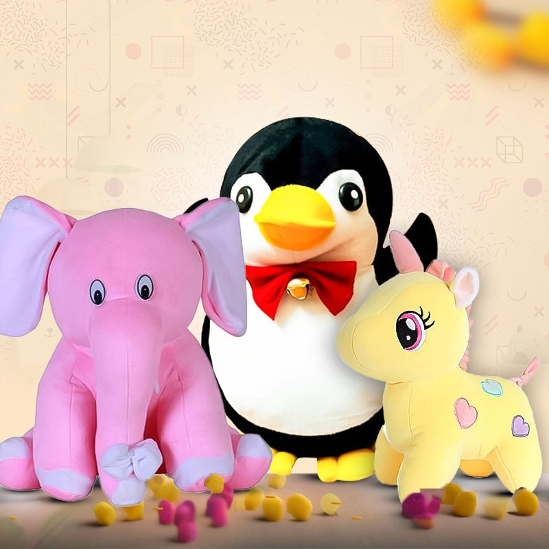 Pack of 3 Elegant Soft Toys Combo Elephant, Penguin and Unicorn