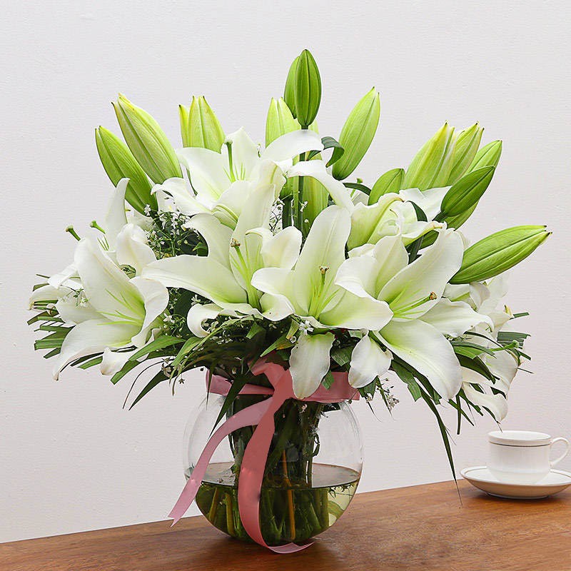 White lily vase