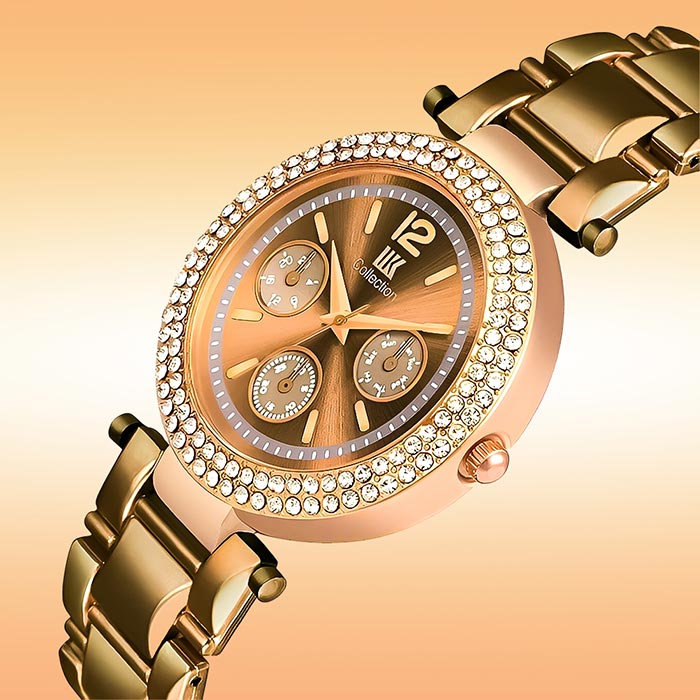 Stainless Steel Chain N Diamond Studded Dial Ladies Watch - Water Resistant