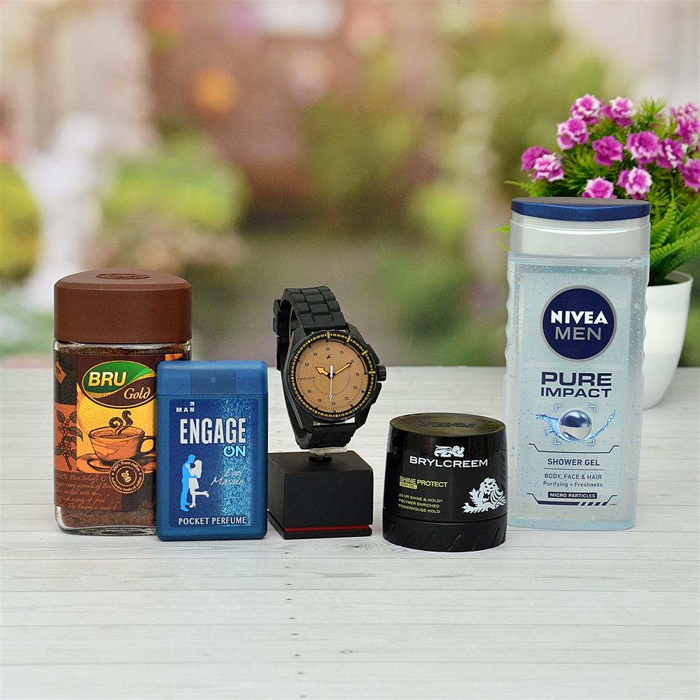 Watch, Brylcream, Coffee, with Pocket Perfume N Shower Gel For Men
