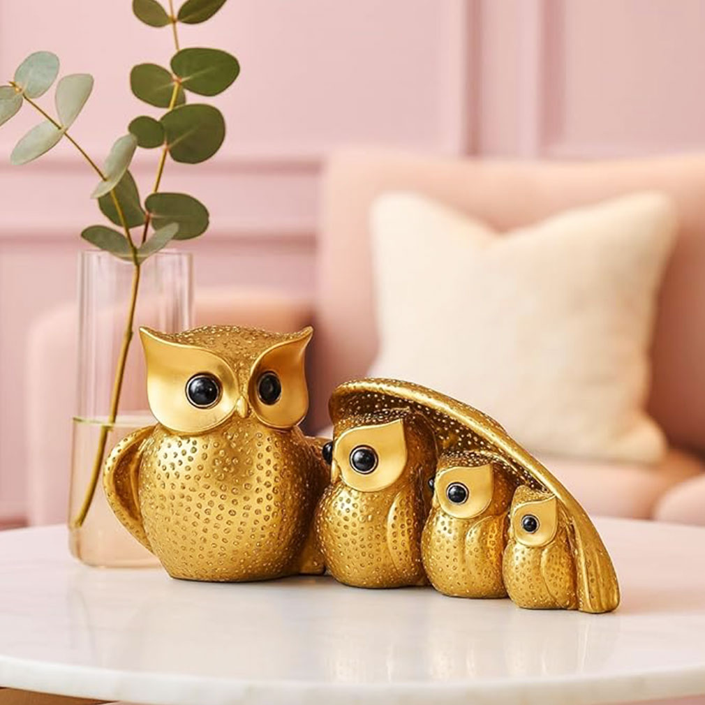 Golden Owl Family Decorative Showpiece for Home & Office