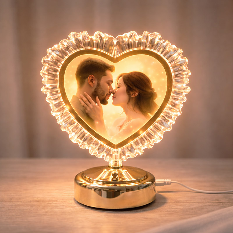Heart-Shaped LED Photo Frame Crystal Table Lamp – Personalized Gift Light