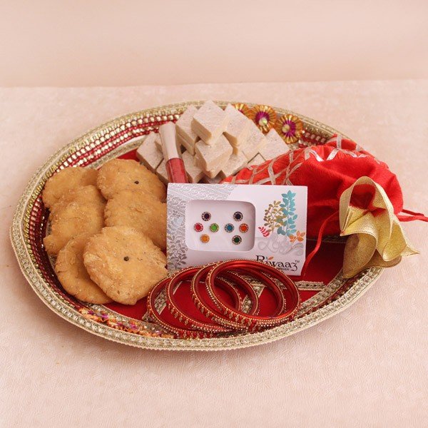 Red Karwa Chauth Thali