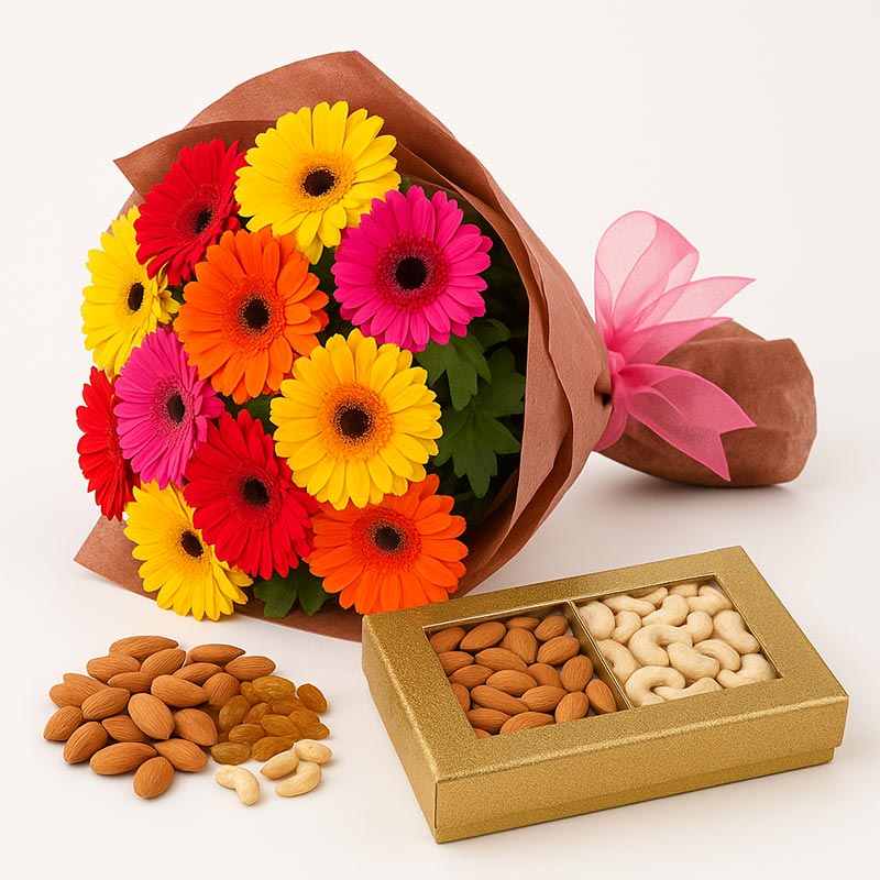 Mix colorful gerberas with Dryfruit