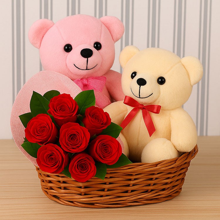 Red Roses With Teddy Love