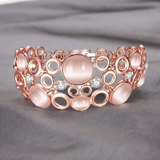 Rose Gold-Toned Stone N Pearl-Studded Bracelet