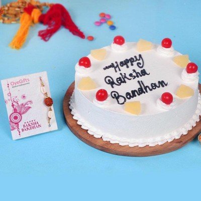 Pineapple Cake With Designer Rakhi Combo