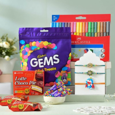  Set of 3 Rakhi With Chocolates & Colors