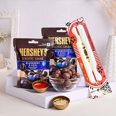 Exotic Chocolates With Rudraksh Rakhi