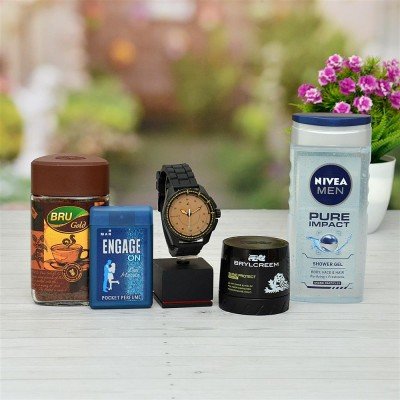 Watch, Brylcream, Coffee, with Pocket Perfume N Shower Gel For Men