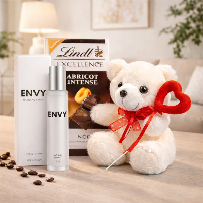 Lindt Chocolates Teddy Bear with Jovan Black Musk Perfume and Deodorant for Women
