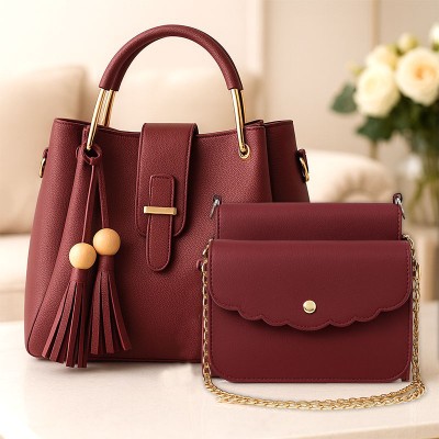 OyeGifts Handbag For Women And Girls Combo Set Of 3 (Maroon_Diamond)
