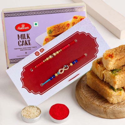Two Pearl Rakhi with Milk Cake