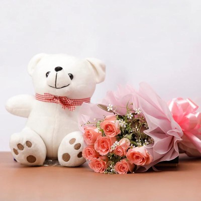 Pink Roses With Teddy