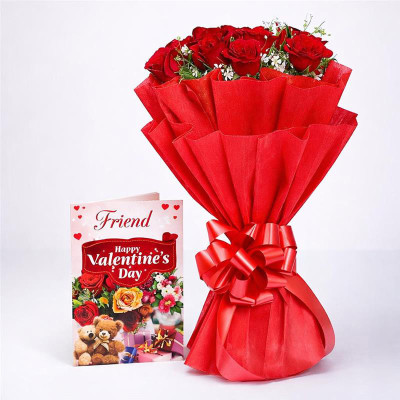 Red Roses With Friend Greeting Card