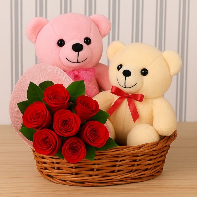Red Roses With Teddy Love